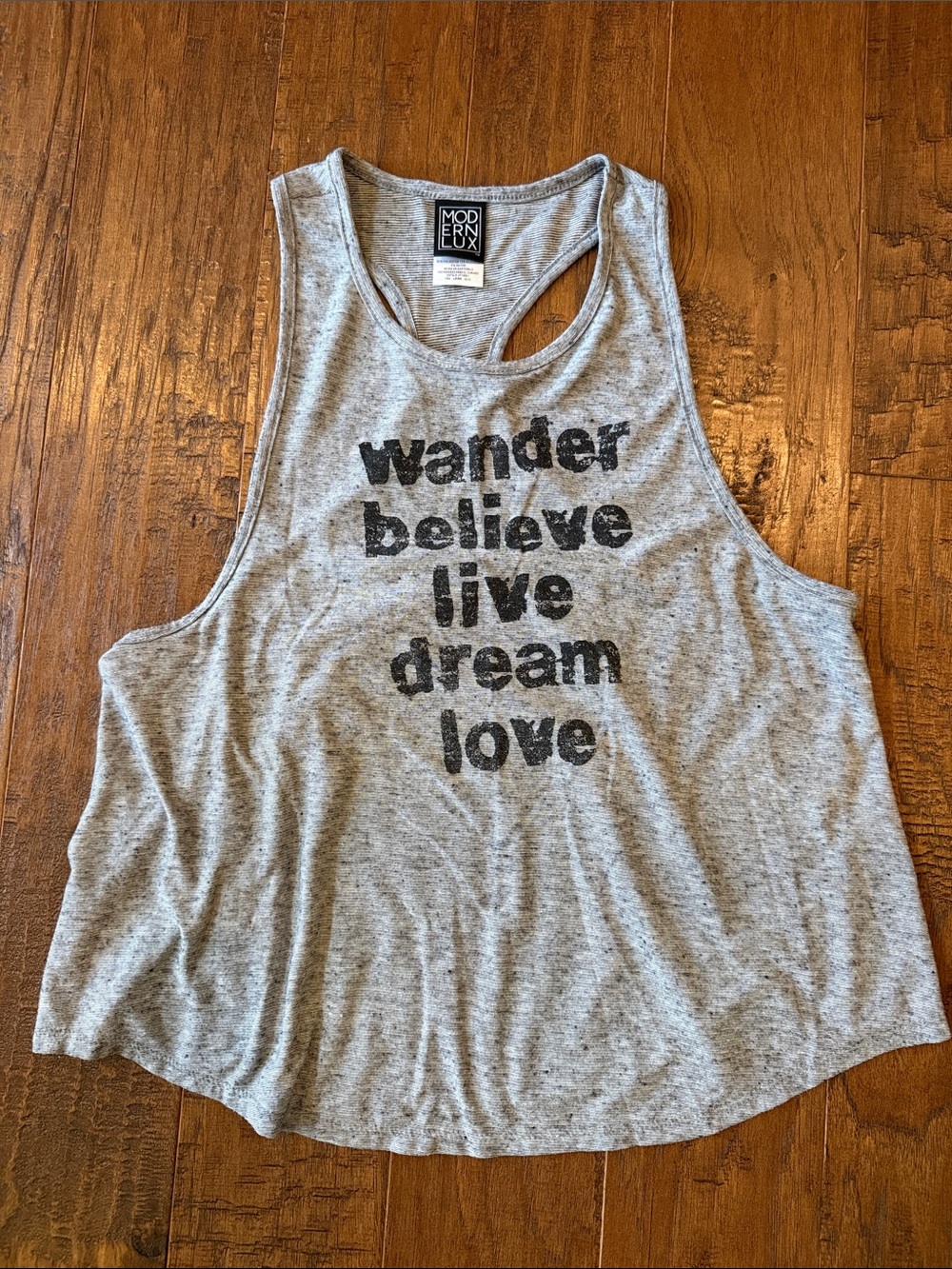 Modern Lux Gray Graphic Racerback Tank with Inspirational Text